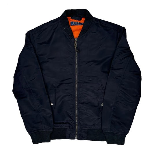 Vintage Polo By Ralph Lauren Ma1 Bomber Jacket - Large Navy Nylon