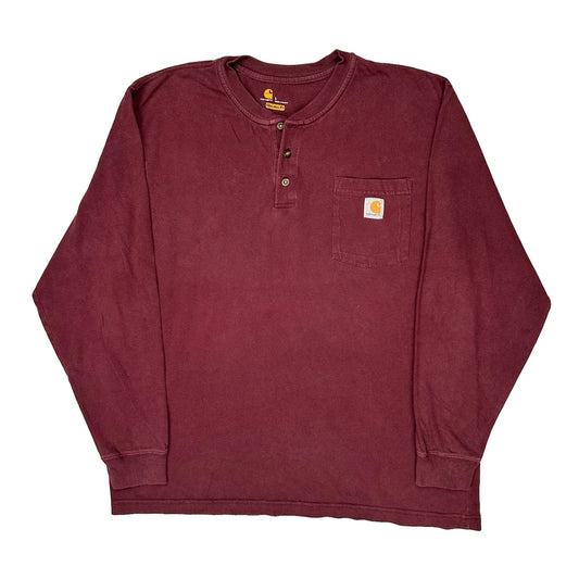 Carhartt Long Sleeve T-Shirt - Large Burgundy Cotton