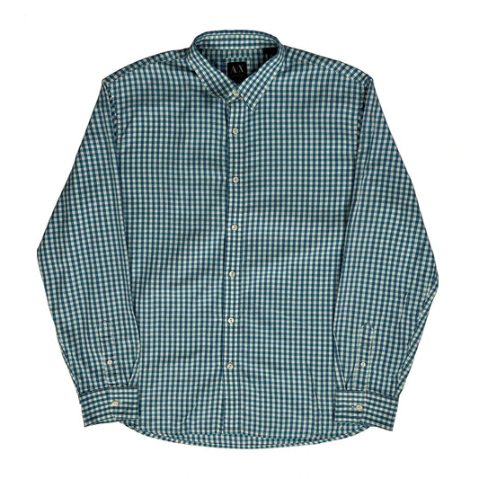 Armani Exchange Checked Shirt - Large Blue Cotton