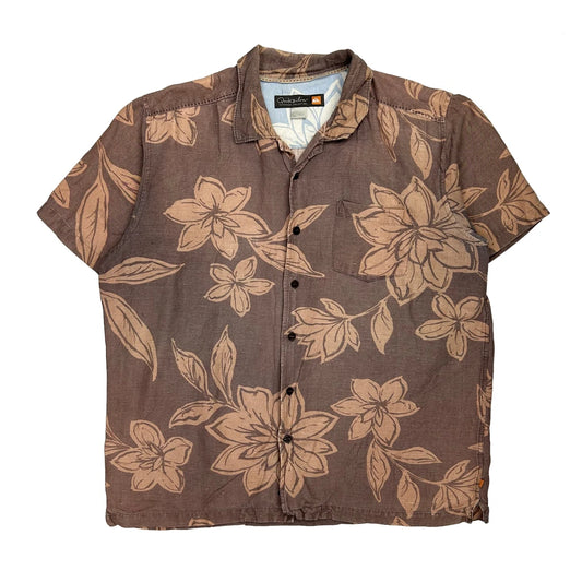 Vintage Waterman Collection Quiksilver Floral Hawaiian Shirt - Large Brown Cotton