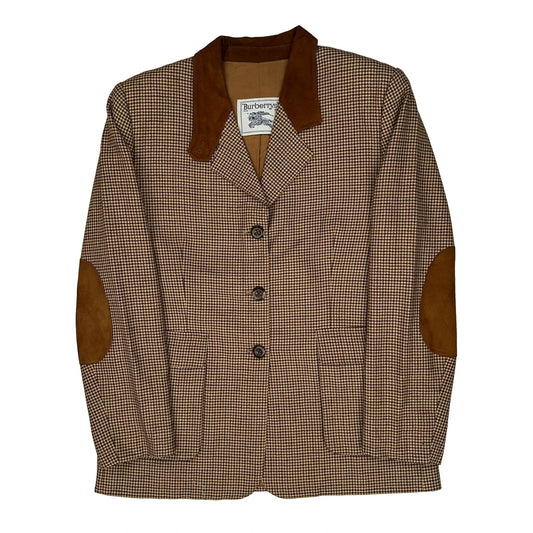 Burberry Checked Blazer - Large Brown Wool
