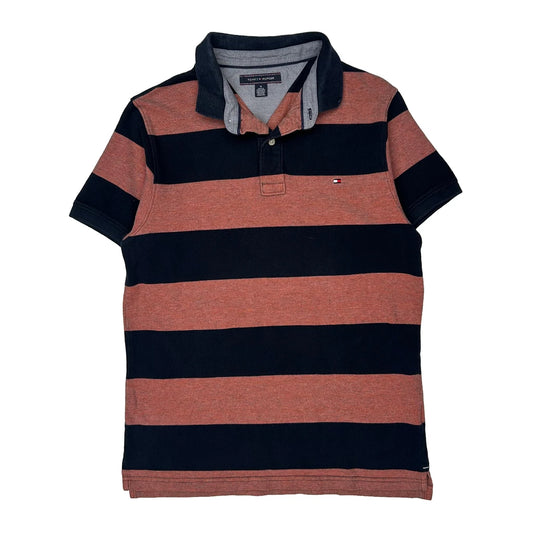 Tommy Hilfiger Striped Polo Shirt - Medium Orange Cotton