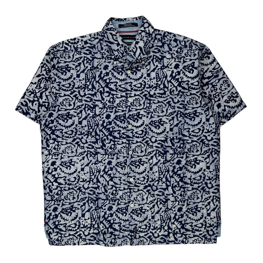 Tommy Hilfiger Floral Hawaiian Shirt - Large Blue Cotton