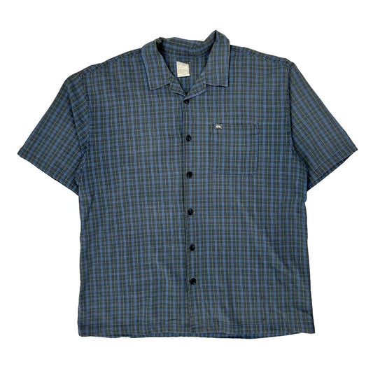 Quiksilver Checked Short Sleeve Shirt - Large Blue Cotton