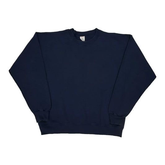 90S Blank Hanes Sweatshirt - Large Navy Cotton