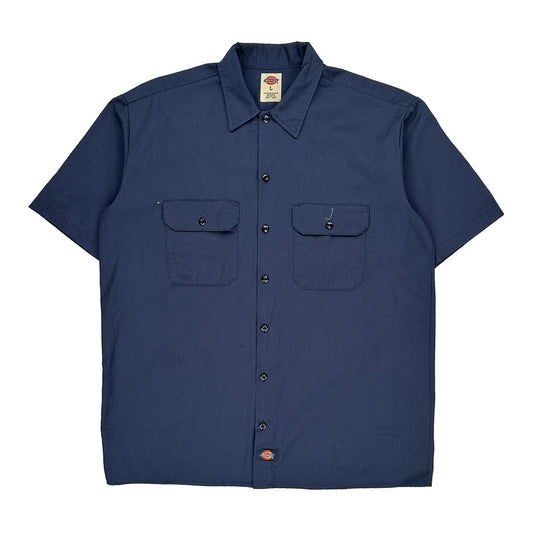 Dickies Short Sleeve Shirt - Large Blue Polyester Blend