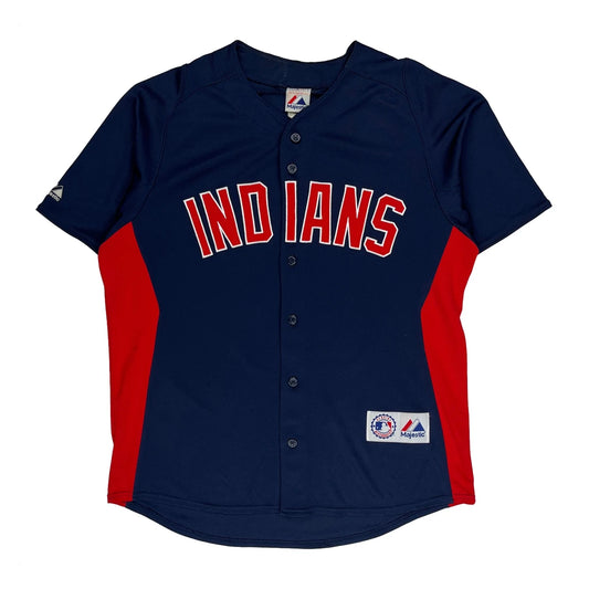 Vintage Indians Majestic Mlb Jersey - Large Navy Polyester