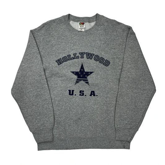 Hollywood U.S.A. Fruit Of The Loom College Sweatshirt - Large Grey Cotton Blend