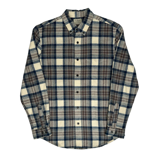 L.L.Bean Checked Flannel Shirt - Medium Cream Cotton