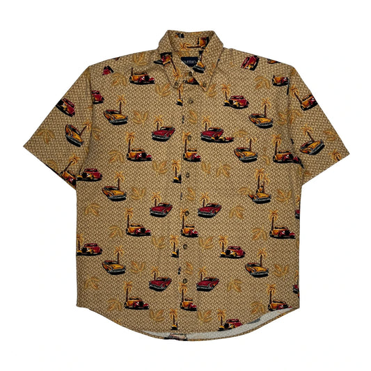 Vintage Puritan Graphic Hawaiian Shirt - Medium Beige Cotton