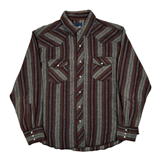 Vintage Wrangler Striped Flannel Shirt - XL Brown Cotton