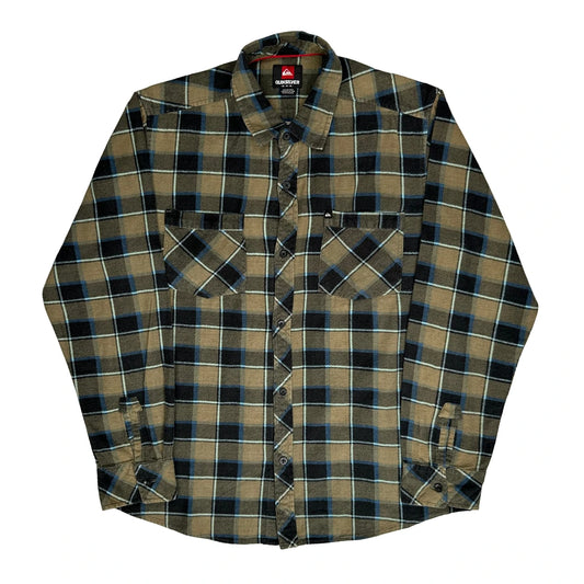 Quiksilver Checked Flannel Shirt - Medium Khaki Cotton