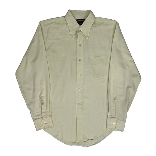 70S Ever-Press Oxford Shirt - Medium Cream Polyester Blend
