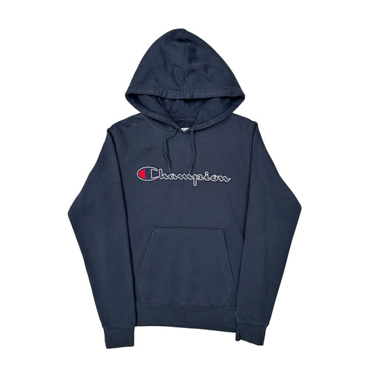 Champion Spellout Hoodie - Small Navy Cotton