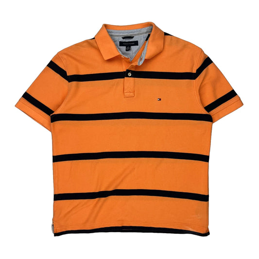 Tommy Hilfiger Striped Polo Shirt - Large Orange Cotton