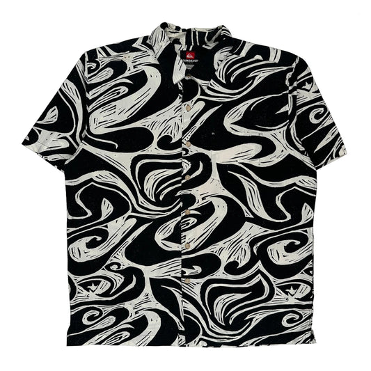 Quiksilver Short Sleeve Shirt - Large Black & White Cotton