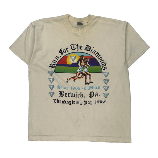 Run For The Diamonds Fruit Of The Loom Graphic T-Shirt - XL Cream Cotton Blend