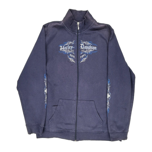 Harley Davidson Graphic Zip Up - 2XL Blue Cotton