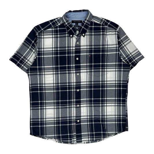 Tommy Hilfiger Checked Short Sleeve Shirt - Large Blue Cotton