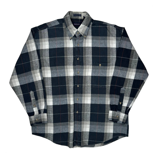 Cambridge Plaid Gant Checked Flannel Shirt - Large Grey Cotton