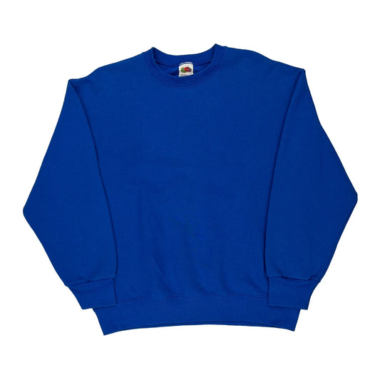 90S Blank Fruit Of The Loom Sweatshirt - Large Blue Cotton Blend