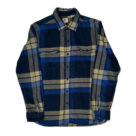 Levis Checked Flannel Shirt - Large Blue Cotton