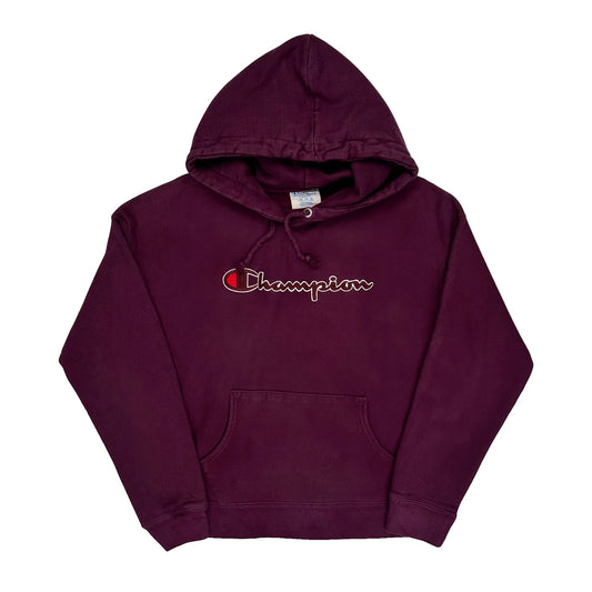 Reverse Weave Champion Spellout Hoodie - Large Burgundy Cotton