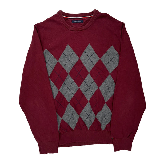 Tommy Hilfiger Argyle Jumper - 2XL Burgundy Cotton