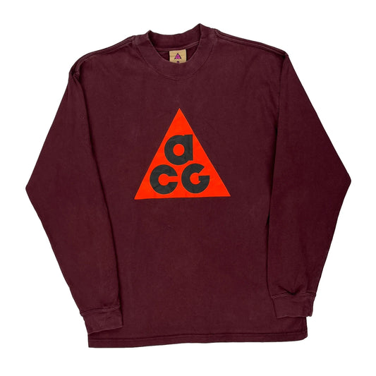 Nike Acg Long Sleeve T-Shirt - Medium Burgundy Cotton