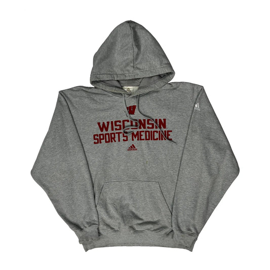 Wisconsin Adidas College Hoodie - XL Grey Cotton Blend