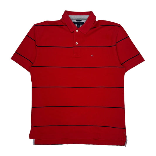 Vintage Tommy Hilfiger Striped Polo Shirt - XL Red Cotton