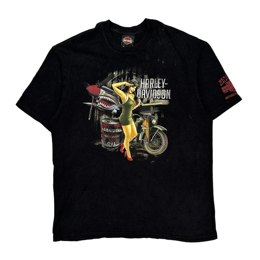 Pin-Up Girl Graphic Harley Davidson Graphic T-Shirt - XL Black Cotton