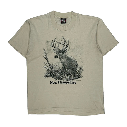 New Hampshire Screen Stars Graphic T-Shirt - Large Cream Cotton Blend