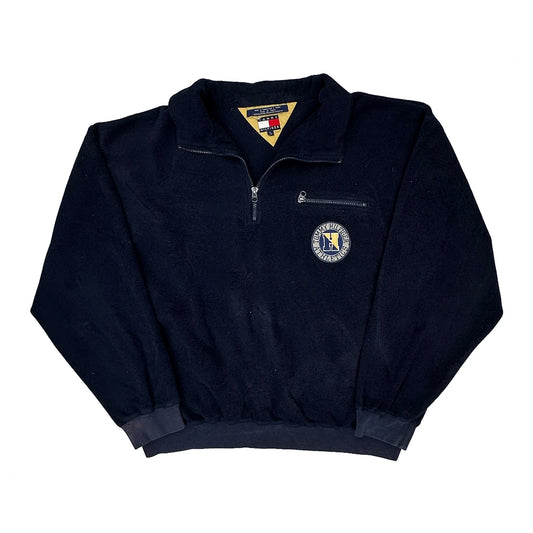 90S Tommy Hilfiger Spellout Fleece - Large Navy Polyester