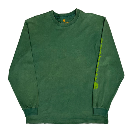 Carhartt Spellout Long Sleeve T-Shirt - Medium Green Cotton