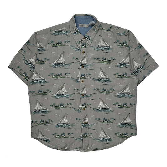 Bugle Boy Hawaiian Shirt - 2XL Grey Cotton