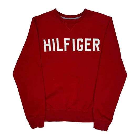 Vintage Tommy Hilfiger Spellout Sweatshirt - Medium Red Cotton