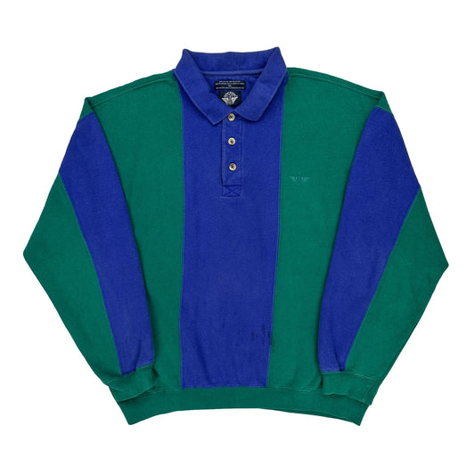 90S Blank Dockers Striped Sweatshirt - XL Blue Cotton Blend