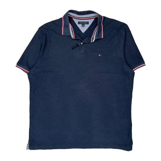 Vintage Tommy Hilfiger Striped Polo Shirt - XL Navy Cotton