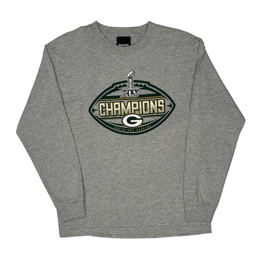 Vintage Green Bay Packers Reebok Football Long Sleeve T-Shirt - XL Grey Cotton