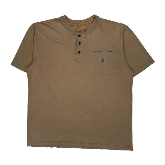 Vintage Carhartt Henley T-Shirt - Large Beige Cotton