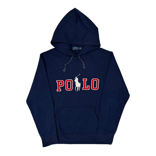 Vintage Polo By Ralph Lauren Spellout Hoodie - Large Navy Cotton