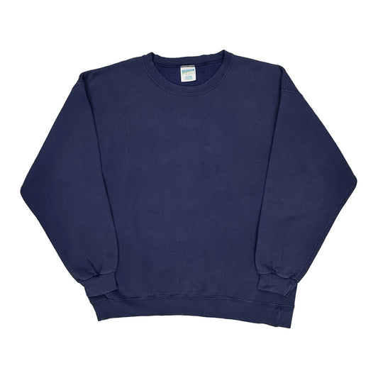 90S Blank Gildan Sweatshirt - Large Navy Cotton Blend