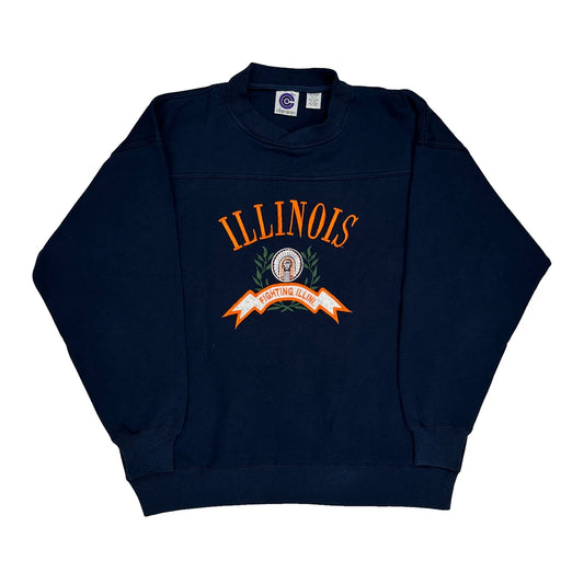 Vintage Illinois Fighting Illini College Conceps College Sweatshirt - Large Navy Polyester Blend