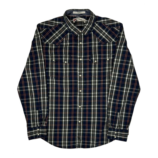 Vintage Levis Slim Fit Flannel Shirt - Large Navy Cotton
