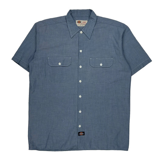 Vintage Dickies Short Sleeve Shirt - Large Blue Cotton Blend
