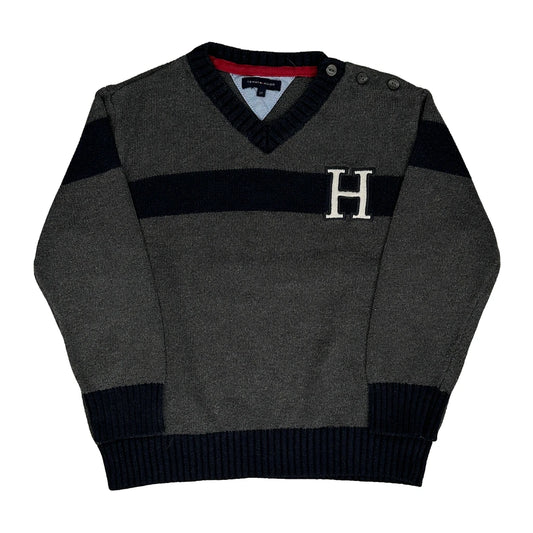 Age 2T Tommy Hilfiger Striped Jumper - 2XS Grey Knitted
