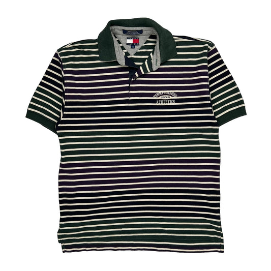 Vintage Tommy Hilfiger Striped Polo Shirt - Medium Green Cotton