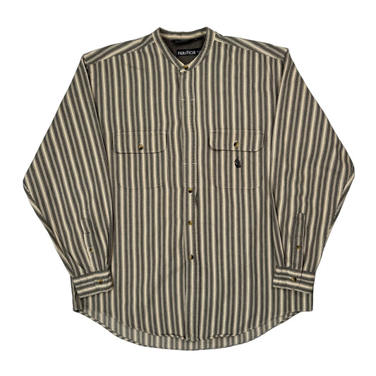 Nautica Striped Shirt - Large Grey Cotton