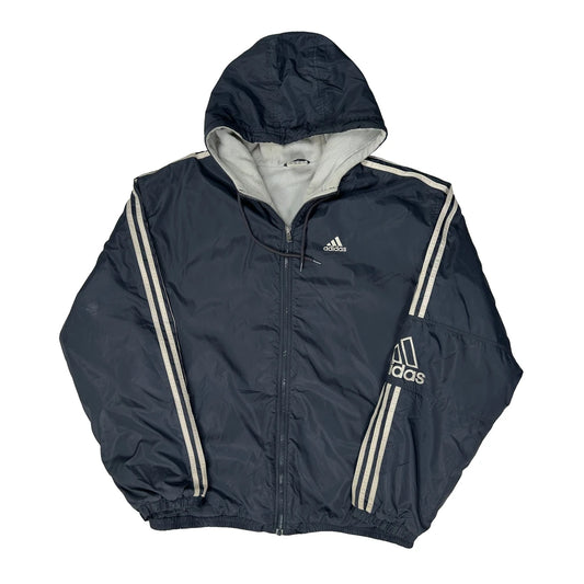 Striped Adidas Reversible Windbreaker - Large Navy Nylon